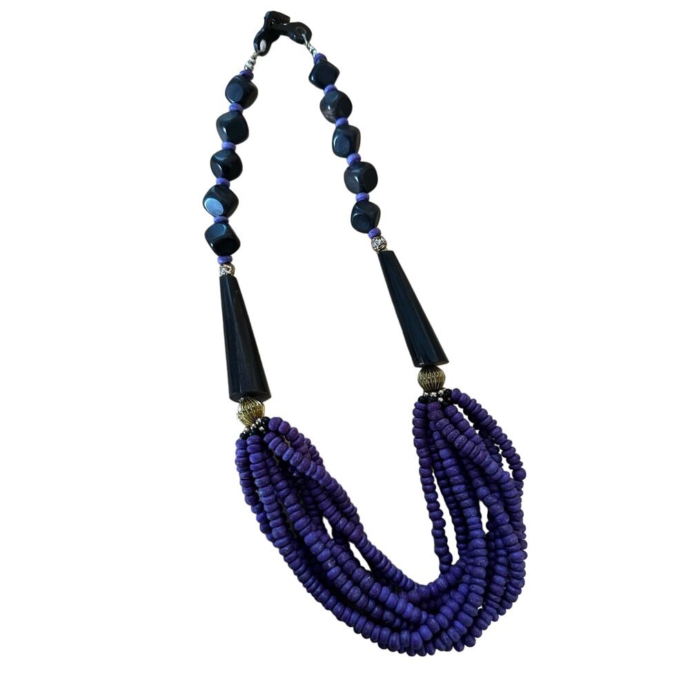 Purple Wood and Horn Beaded Necklace